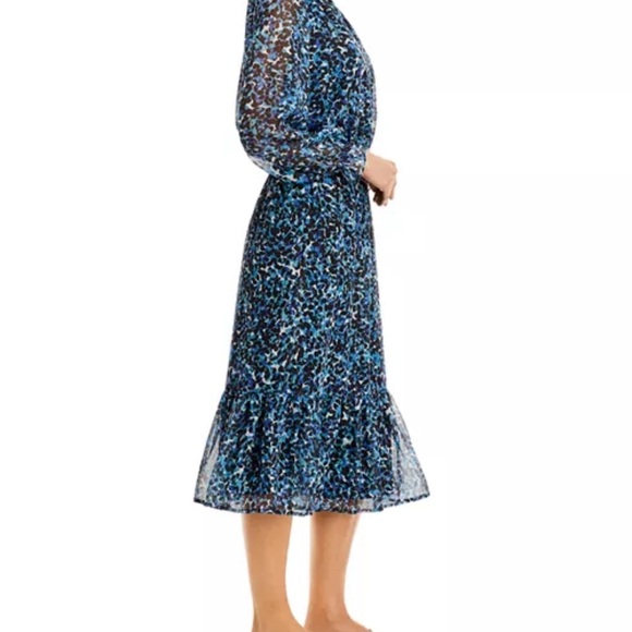 Aqua Blue and Black abstract print Floral Long Sleeve Dress - Picture 4 of 5